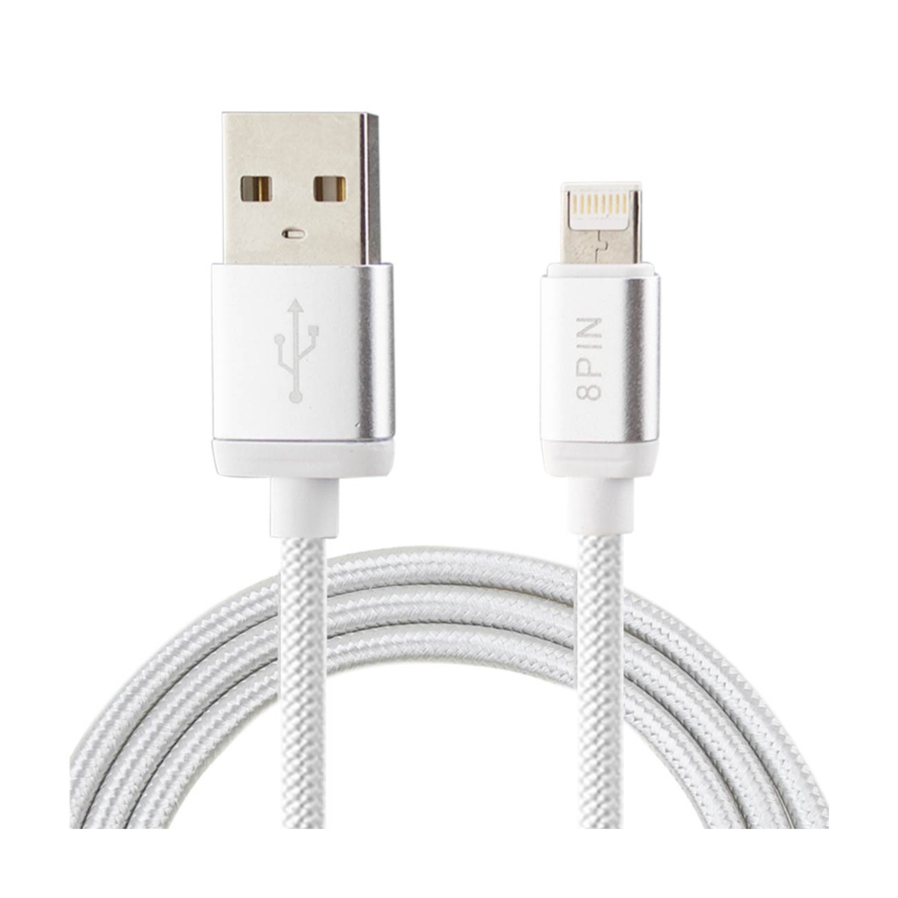REIKO NYLON BRAIDED REVERSIBLE MICRO USB AND 8-PIN 2-IN-1 CABLE 3.3FT IN WHITE